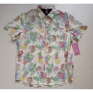 Psycho Tuna Hawaiian Cocktail Print Shirt Mens Medium Button Up
